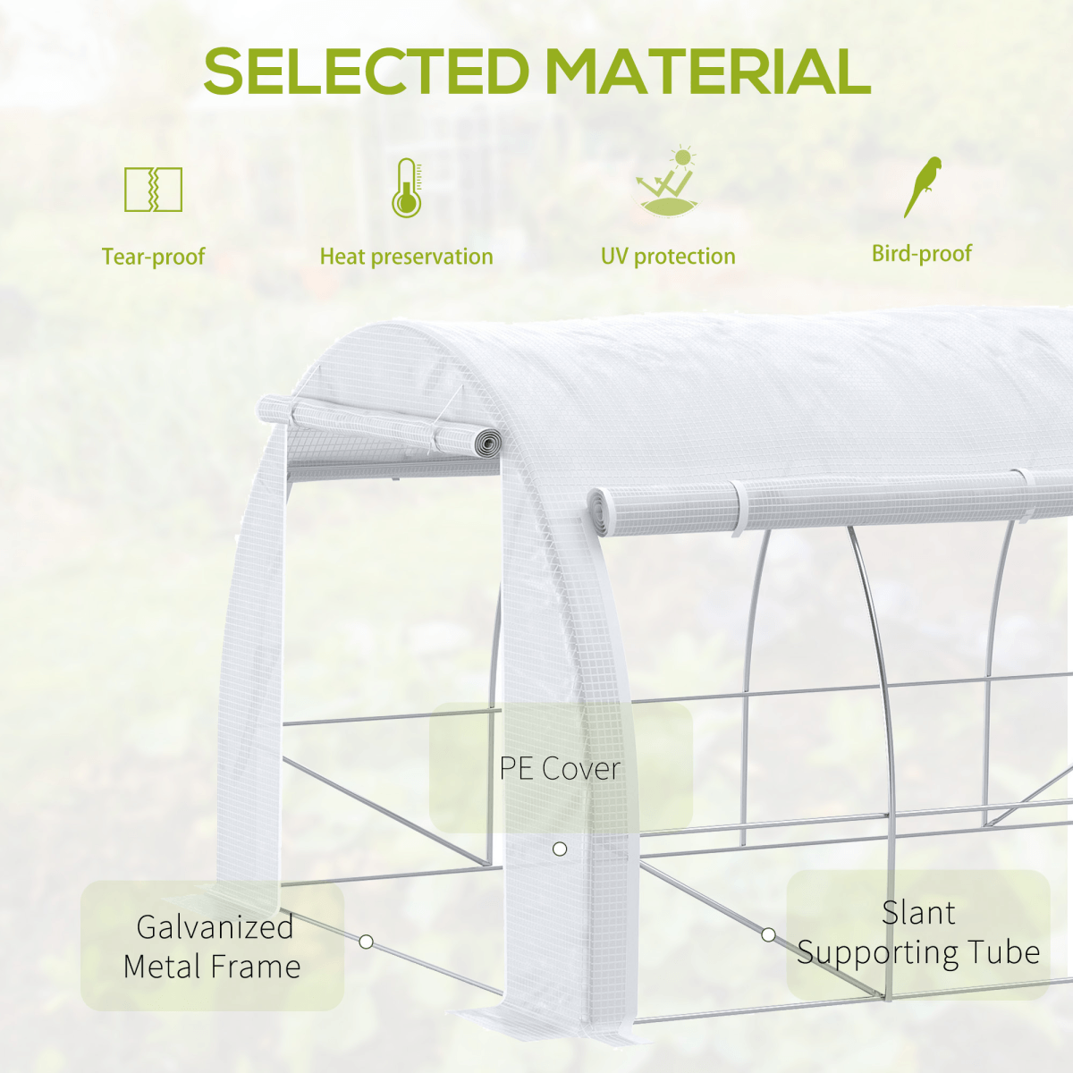 4 x 3 x 2 m Polytunnel Greenhouse With Steel Frame White heavy-duty galvanised steel frame structure