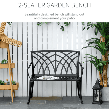 Outsunny 2-Seater Cast Aluminium Garden Bench Loveseat Ergonomic Armrest