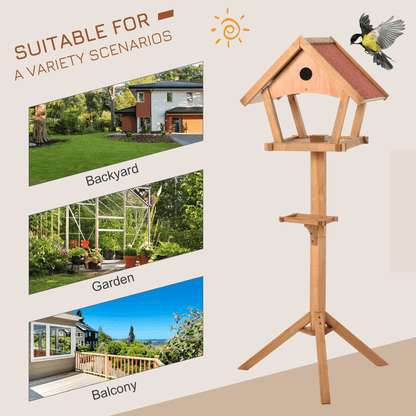 Wooden Bird Feeder Stand for the garden with dual platforms for food and water