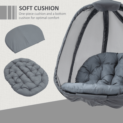 Folding Hanging Egg Chair with Cushion and Stand - Grey