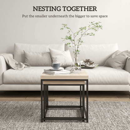 HOMCOM Coffee Table Set of 2, Nest of Tables with 3.5cm Thick Tabletop