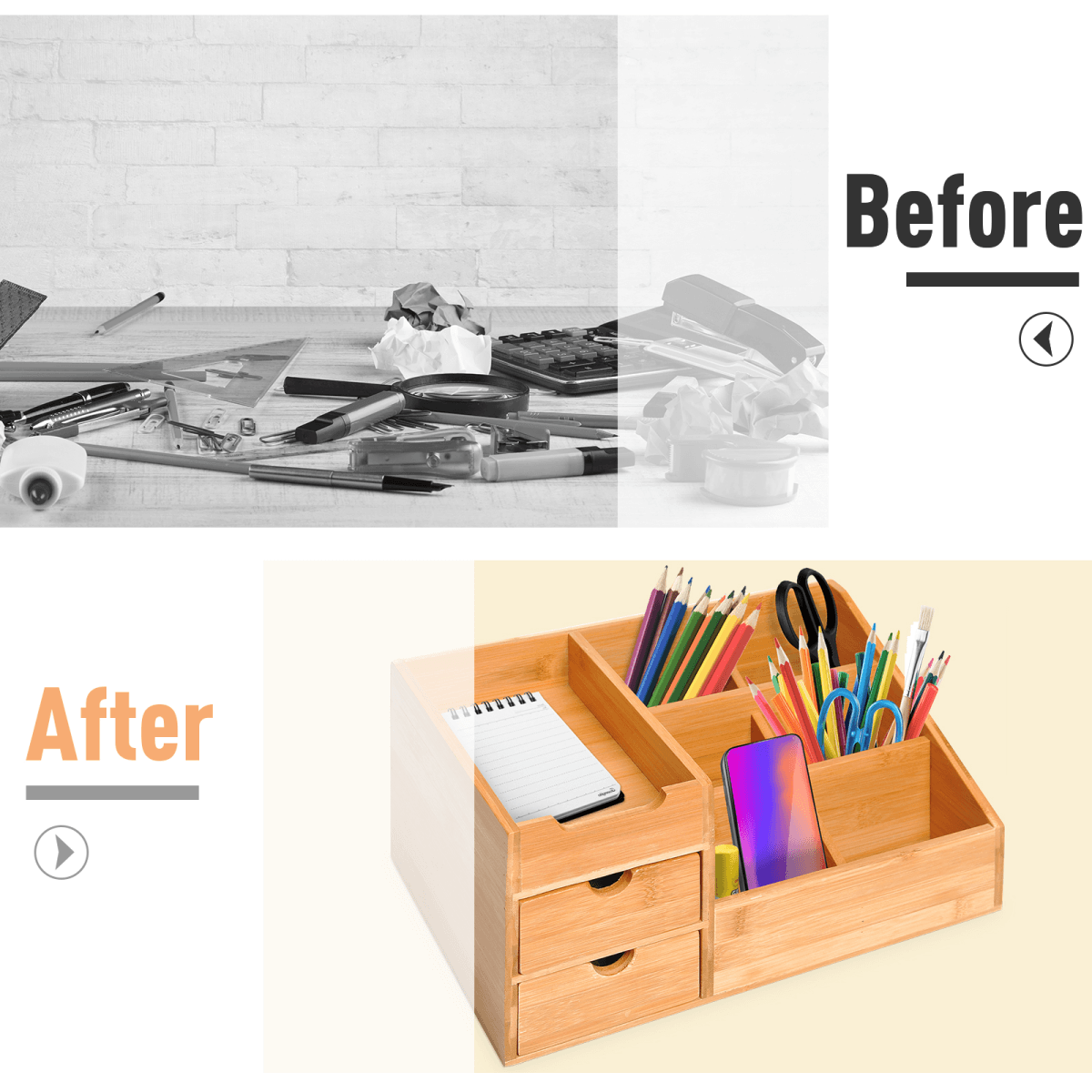 Bamboo Desktop Organiser For Home Office, School or Studio