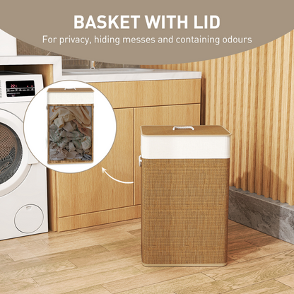 HOMCOM Laundry Hamper with Removable Washable Liner Bag, Natural Light Brown