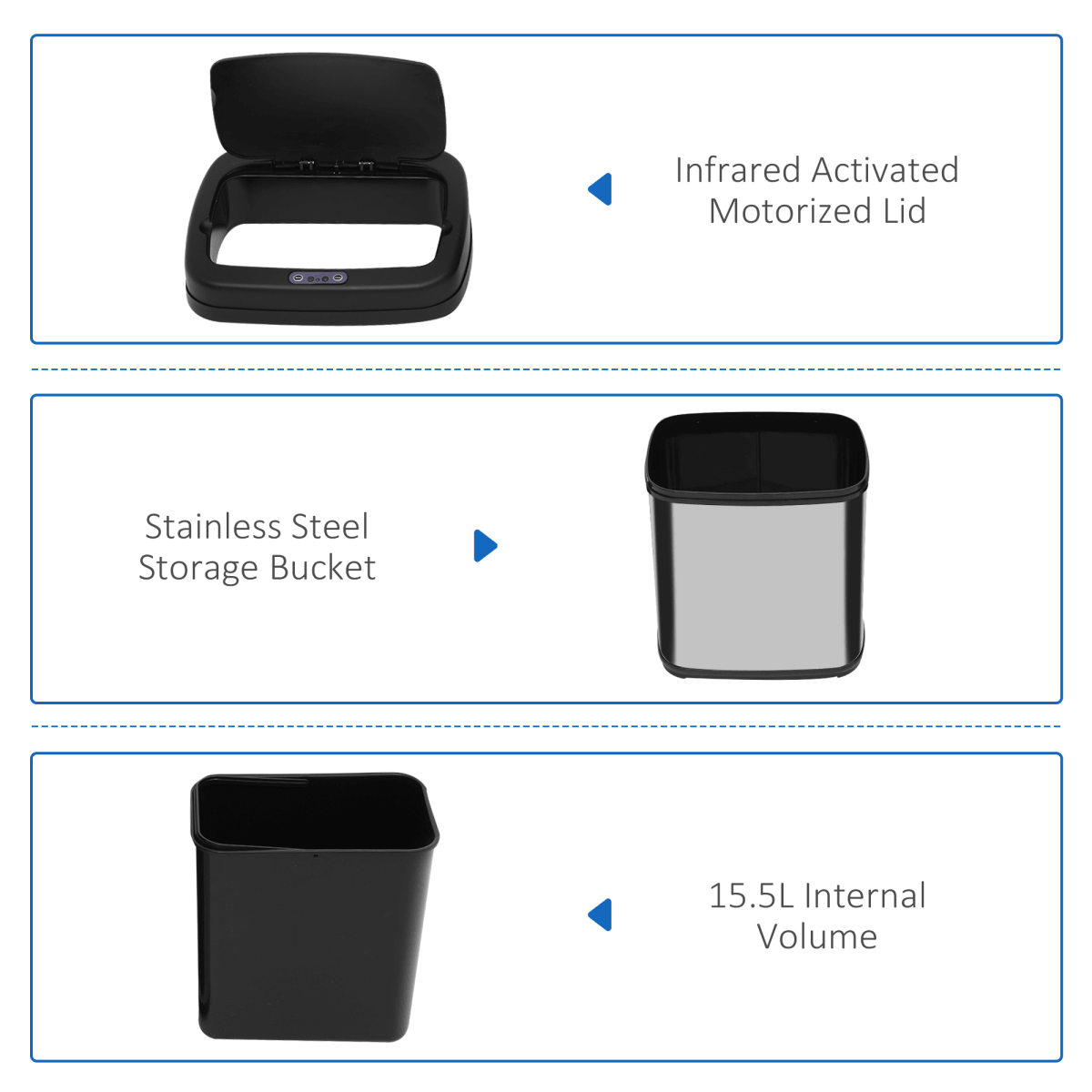 Large 20L Stainless Steel Kitchen Bin With Auto Sensor