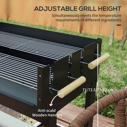 Outsunny Charcoal BBQ Grill with Side Table, Storage Shelf and Wheels