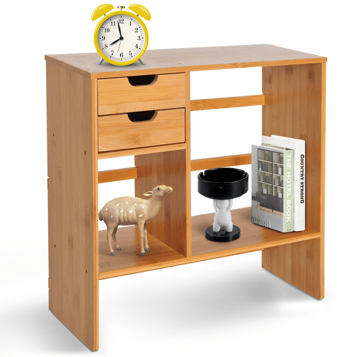 Bamboo Desk Organiser Desktop Bookshelf with 2 Drawers