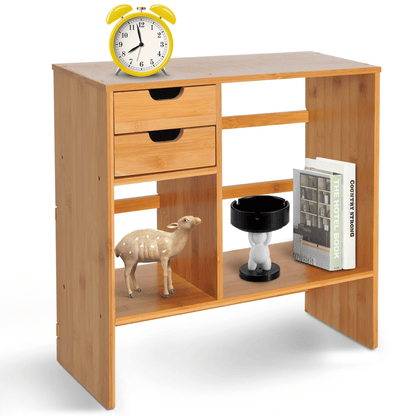 Bamboo Desk Organiser Desktop Bookshelf with 2 Drawers