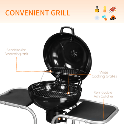 Outsunny Garden Charcoal Trolley Barbecue Grill with Wheels-Black