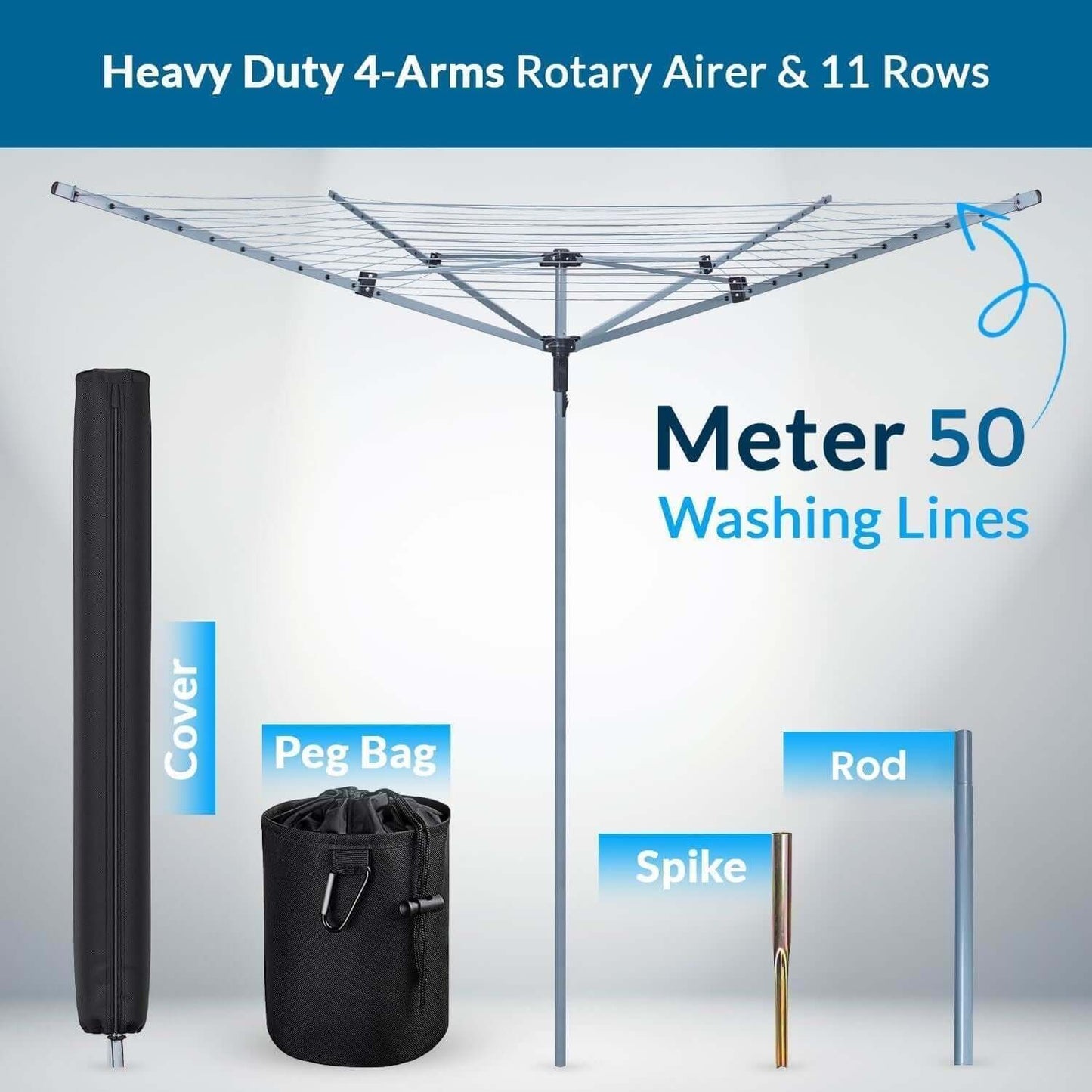 60M Rotary Airer Dryer with Cover and Metal Spike