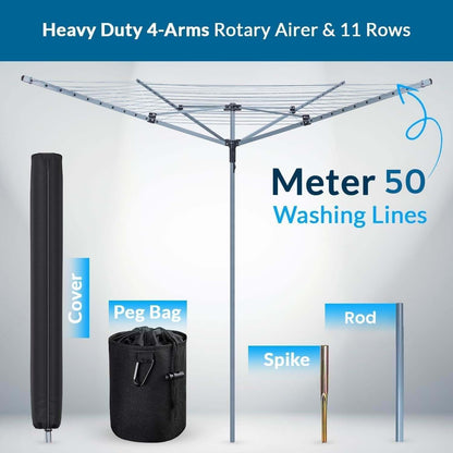 60M Rotary Airer Dryer with Cover and Metal Spike
