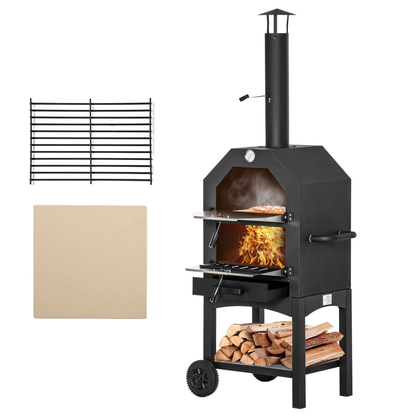 Stainless Steel 2-Tier Outdoor Charcoal Pizza Oven