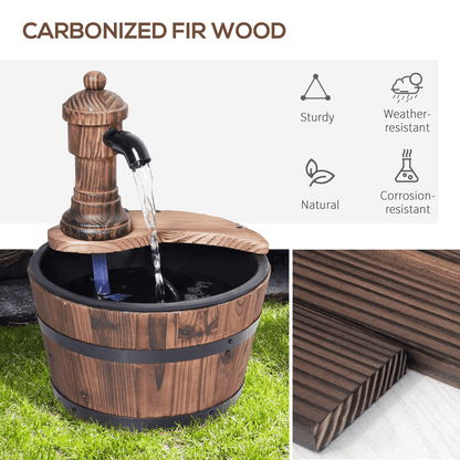 Outsunny Barrel Water Pump Fountain Rustic Wood Electric Water Feature Garden