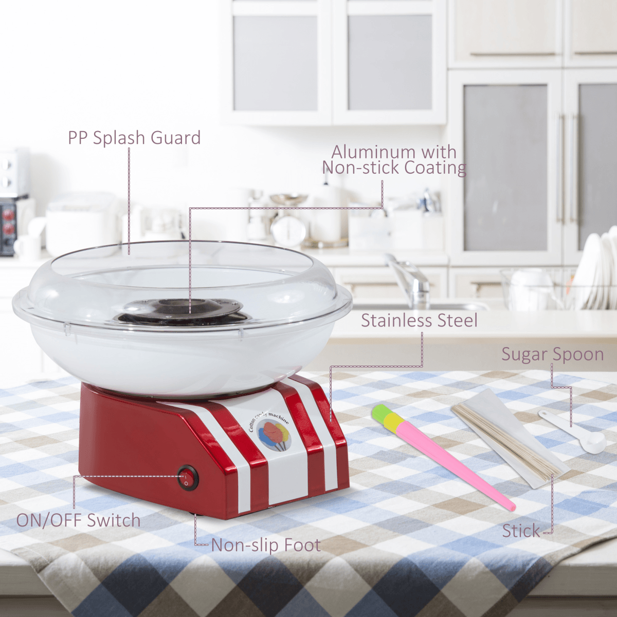 Candy Floss Machine, 450W-Red/White