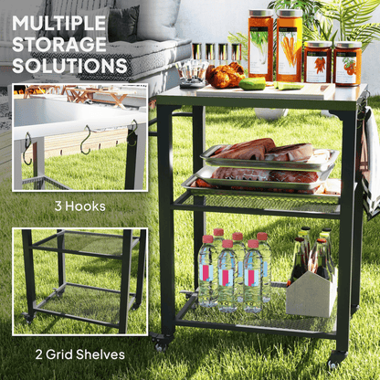 Outsunny 3-Shelf Outdoor Grill Cart, Outdoor Kitchen w/ Stainless Steel Top