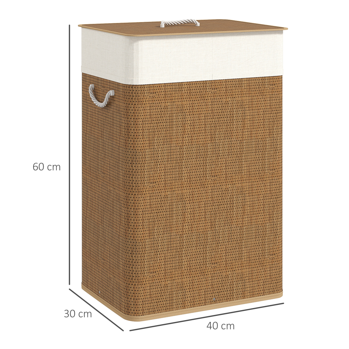HOMCOM Laundry Hamper with Removable Washable Liner Bag, Natural Light Brown