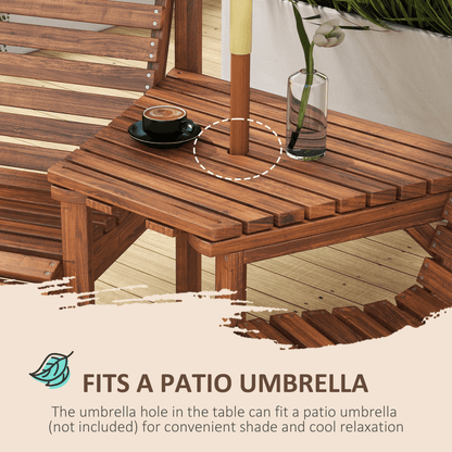 Outsunny Wooden Garden Love Seat Bench with Coffee Table Tan Brown