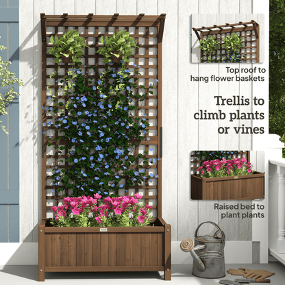 Wooden Trellis Planter with Drain Holes, Privacy Screen Raised Beds for Garden