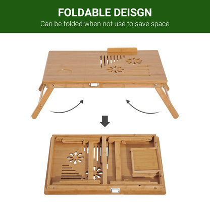 Portable Laptop Desk Notebook Tray PC Bed Drawer Adjustable Bamboo HOMCOM
