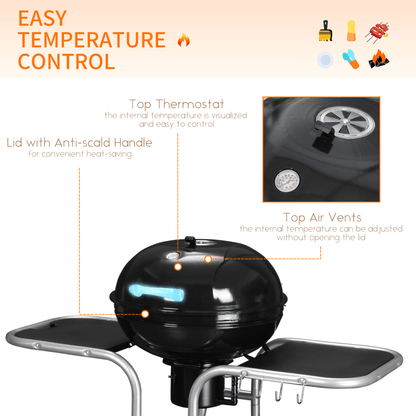 Outsunny Garden Charcoal Trolley Barbecue Grill with Wheels-Black