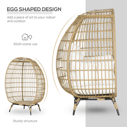 Outsunny Round PE Rattan Outdoor Egg Chair w/ Padded Cushions for Garden