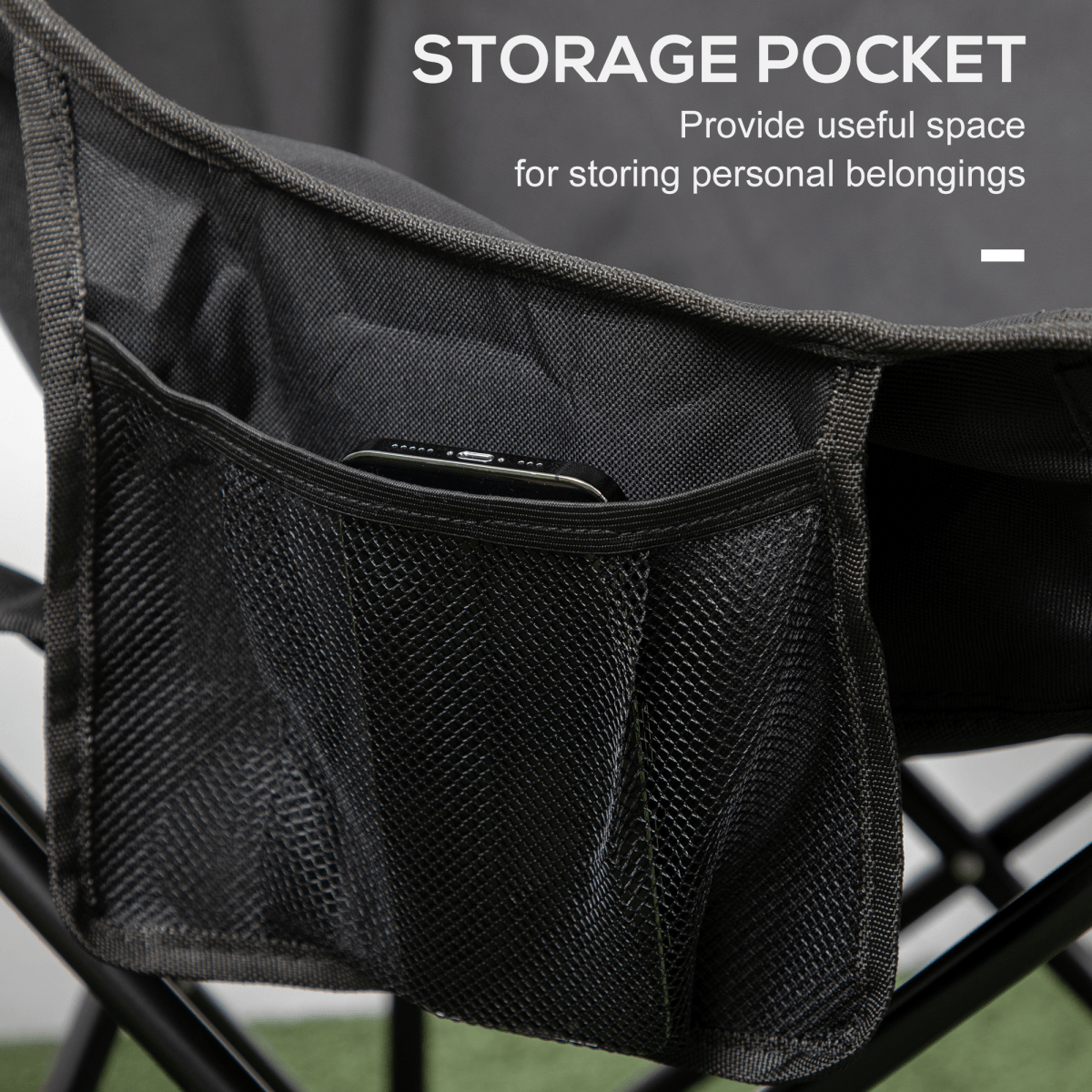 Outsunny Folding Camping Chair with Carrying Bag and Storage Pocket, Black