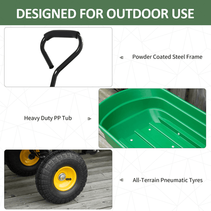 Heavy Duty 75L 4 Wheel Garden Cart - Green