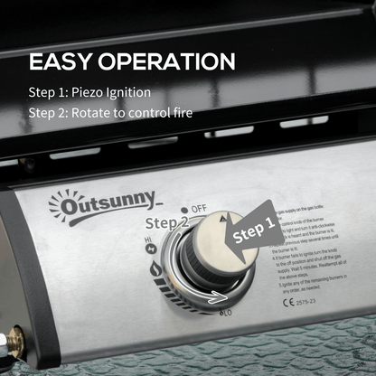 Outsunny Portable Gas BBQ Grill with 2 Stainless Steel Burner, 6kW