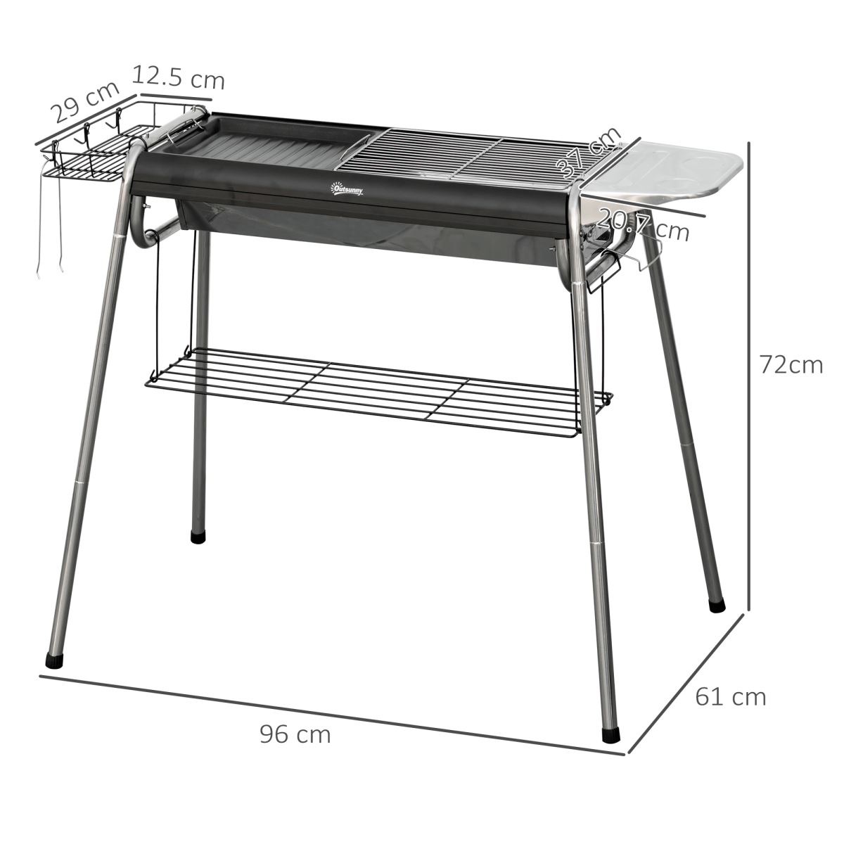 Outsunny Charcoal BBQ Grill with Griddle Plate, Black