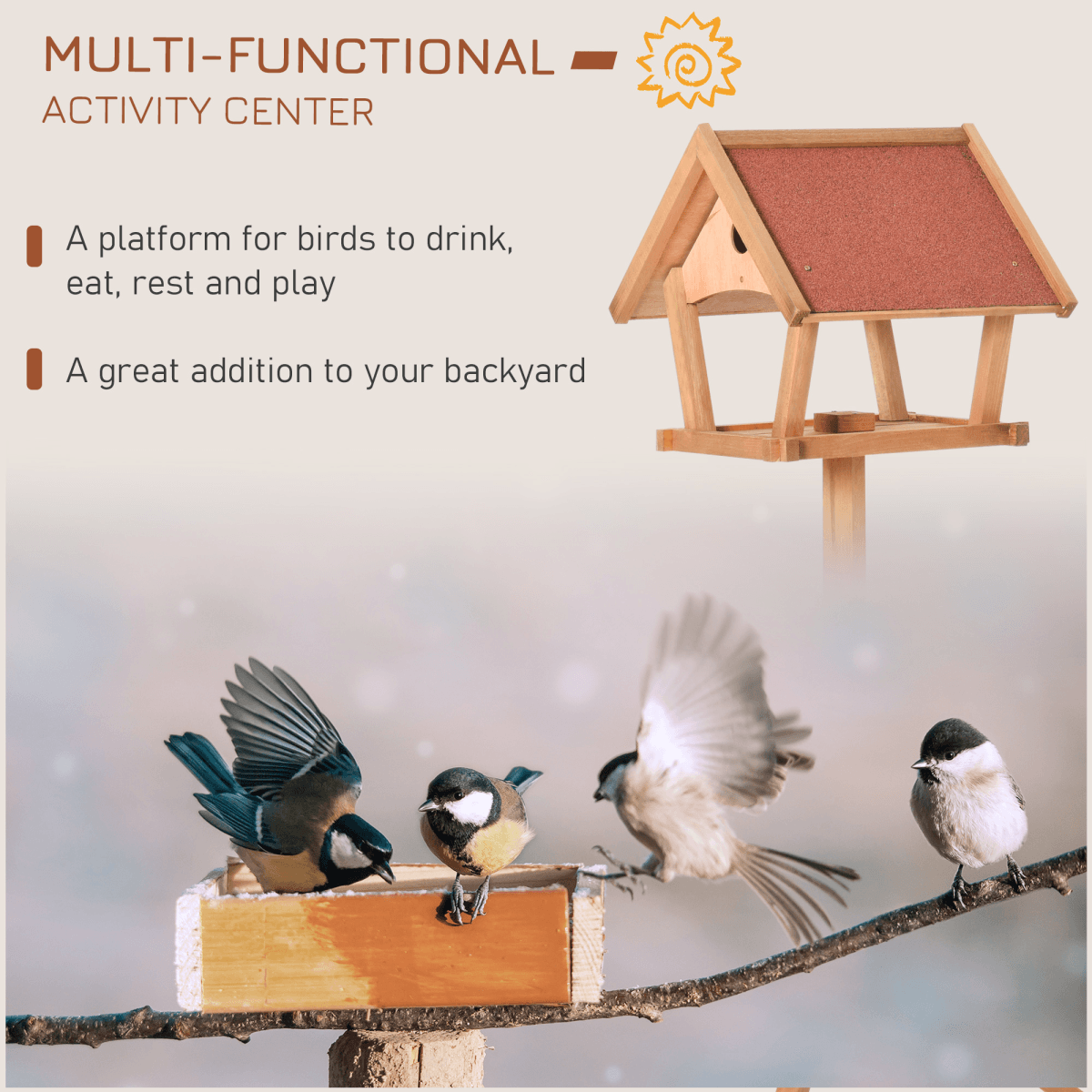 Wooden Bird Feeder Stand for the garden large 49 x 45 x 139cm outdoor feature
