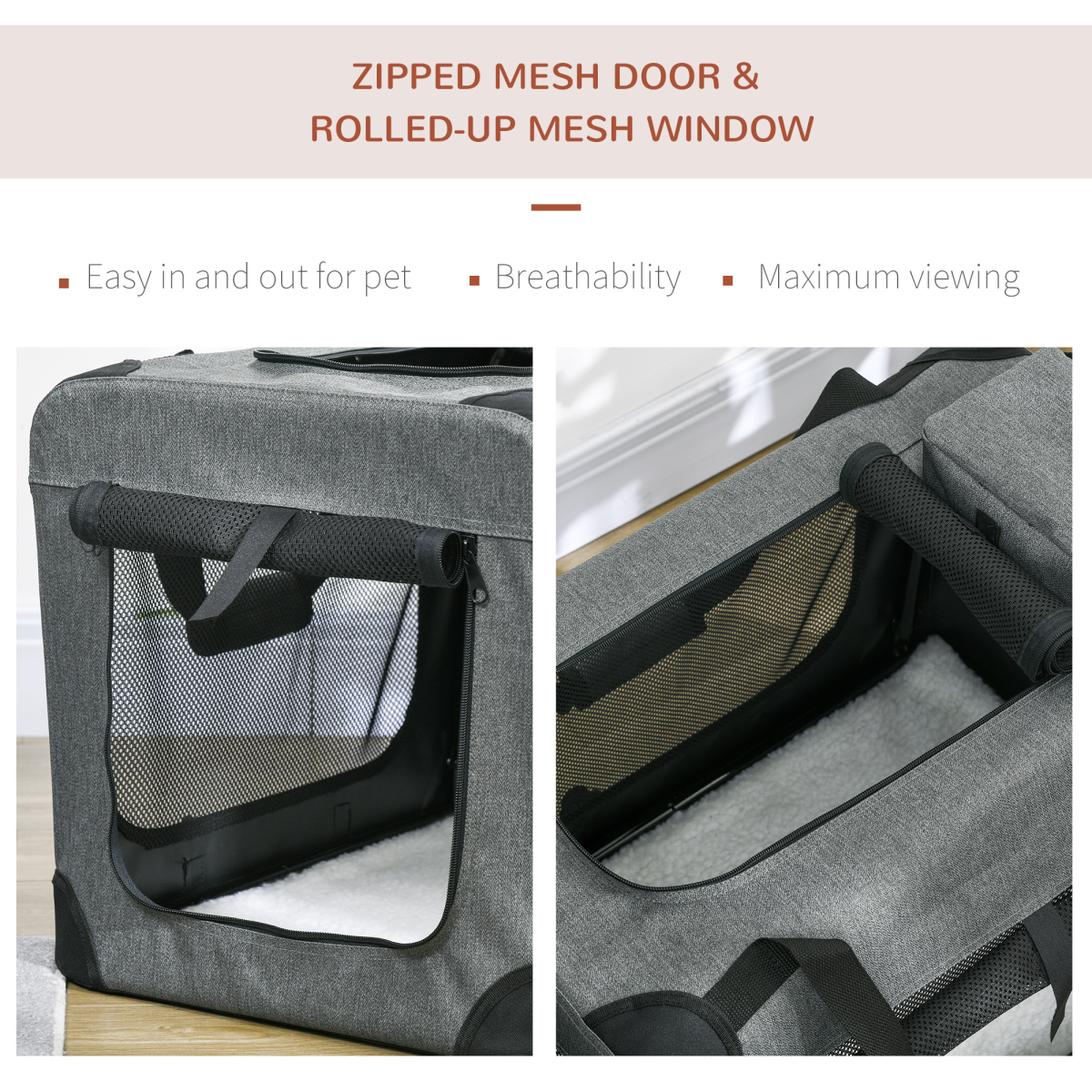 PawHut Folding Pet Carrier Bag House With Cushion Storage, Grey 60x41.5x41cm