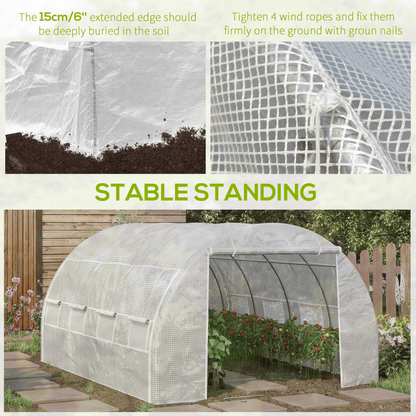 4 x 3 x 2 m Polytunnel Greenhouse With Steel Frame White with dual roll-up sides for airflow and access