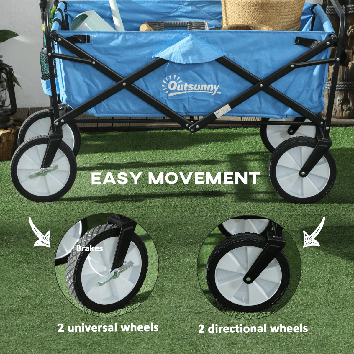 Pull Along Cart Folding Cargo Wagon Trailer Trolley For Beach Garden with Handle