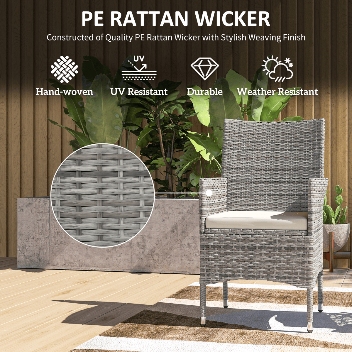 Outsunny 2 Pieces Outdoor Rattan Armchair Garden Dining Chair Set Mixed Grey