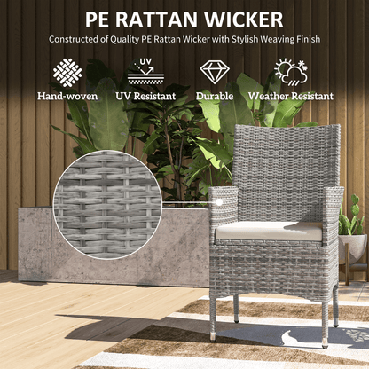 Outsunny 2 Pieces Outdoor Rattan Armchair Garden Dining Chair Set Mixed Grey