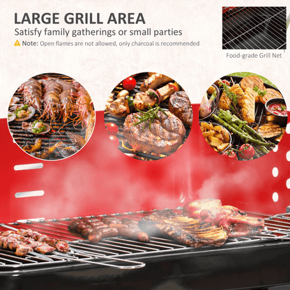 Foldable Charcoal Barbecue Grill W/ Wheels-Red & Black