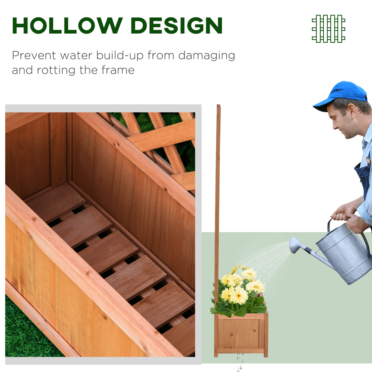 Garden Wooden Planter Box with Trellis 76x36x170cm