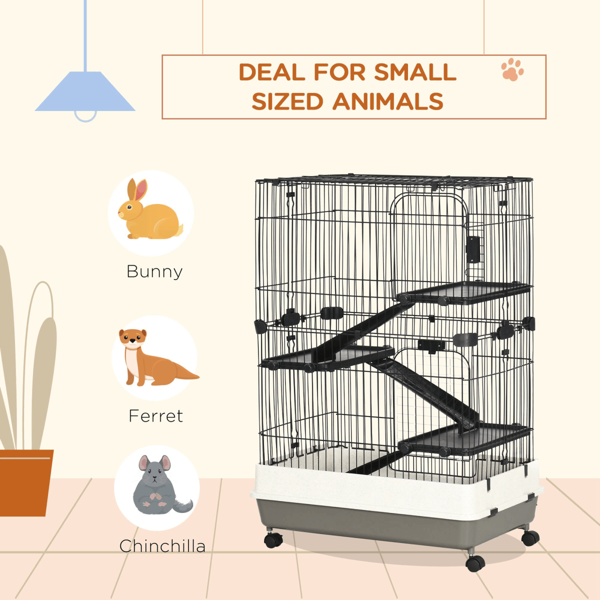 3 Tier Small Animal Cage Pet Play House for Rabbits Ferret Chinchilla With Ramp