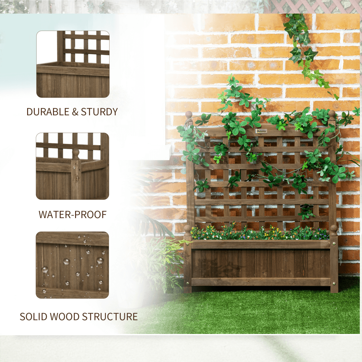 Garden Planters with Trellis for Climbing Vines Indoor Outdoor Brown