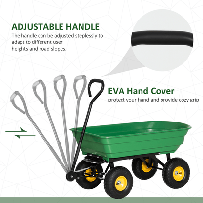 Heavy Duty 75L 4 Wheel Garden Cart - Green