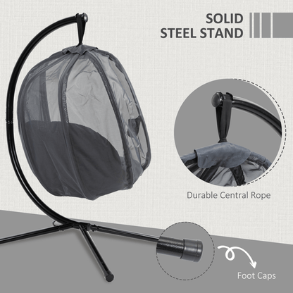 Folding Hanging Egg Chair with Cushion and Stand - Grey
