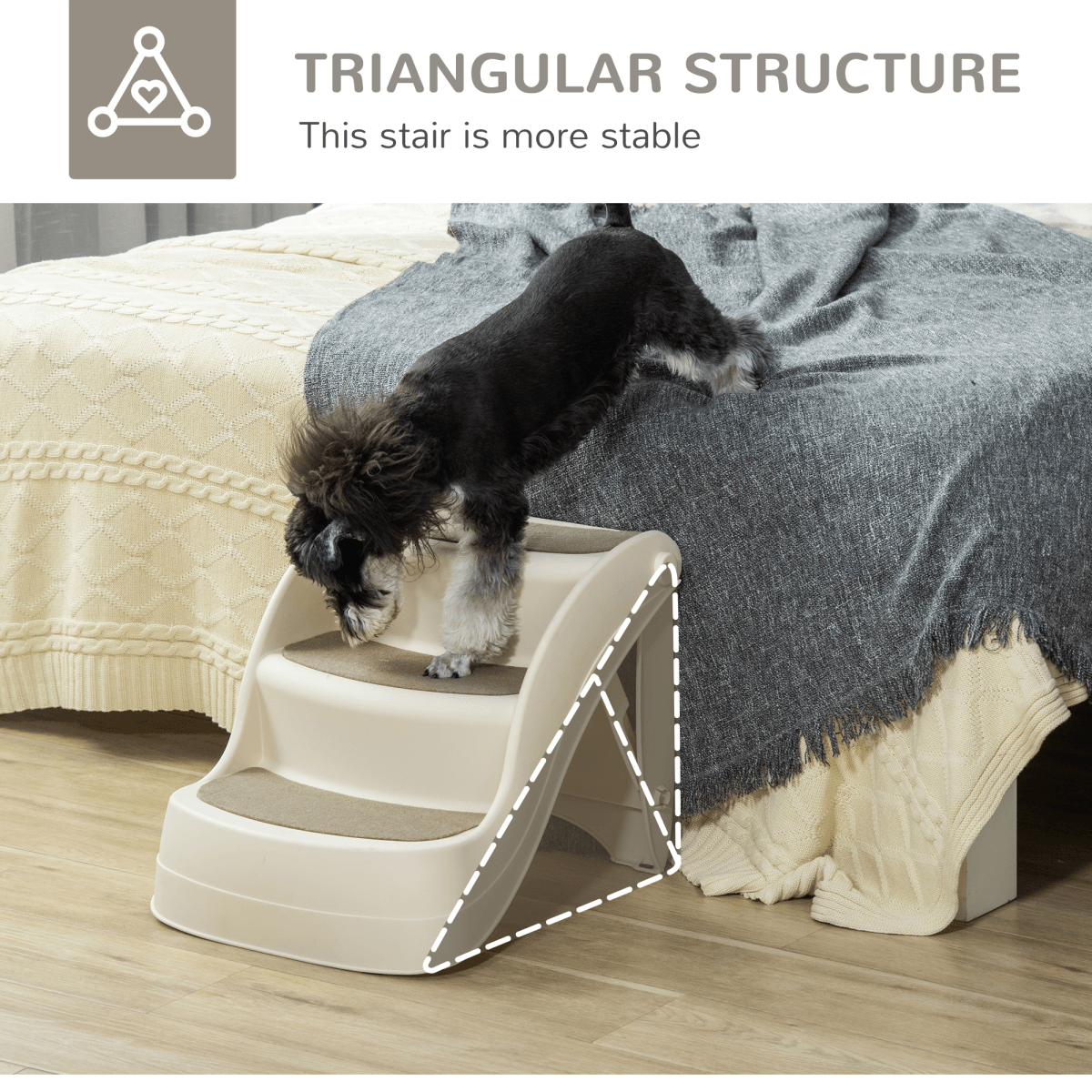 Portable Dog Steps Non-slip Pet Stairs 3-Step Design for High Beds Sofas, Cream