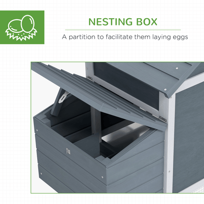 Small Chicken Coop Hen Cage Nesting Box w/ Outdoor Run Grey 150.5 x 54 x 87 cm