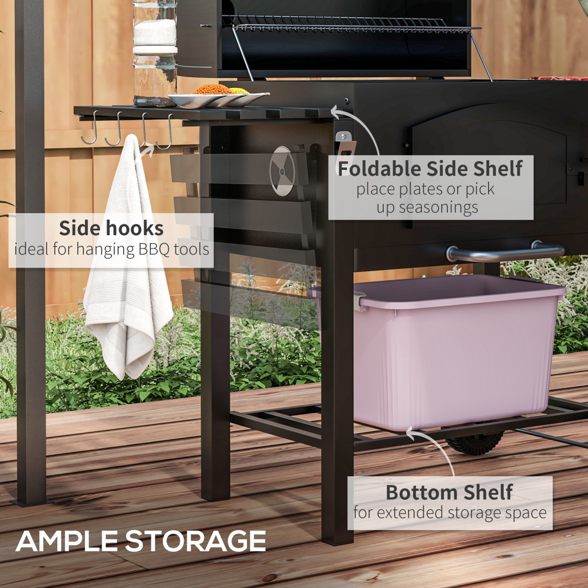 Outsunny Charcoal Grill BBQ Trolley with Adjustable Charcoal Height & Thermometer