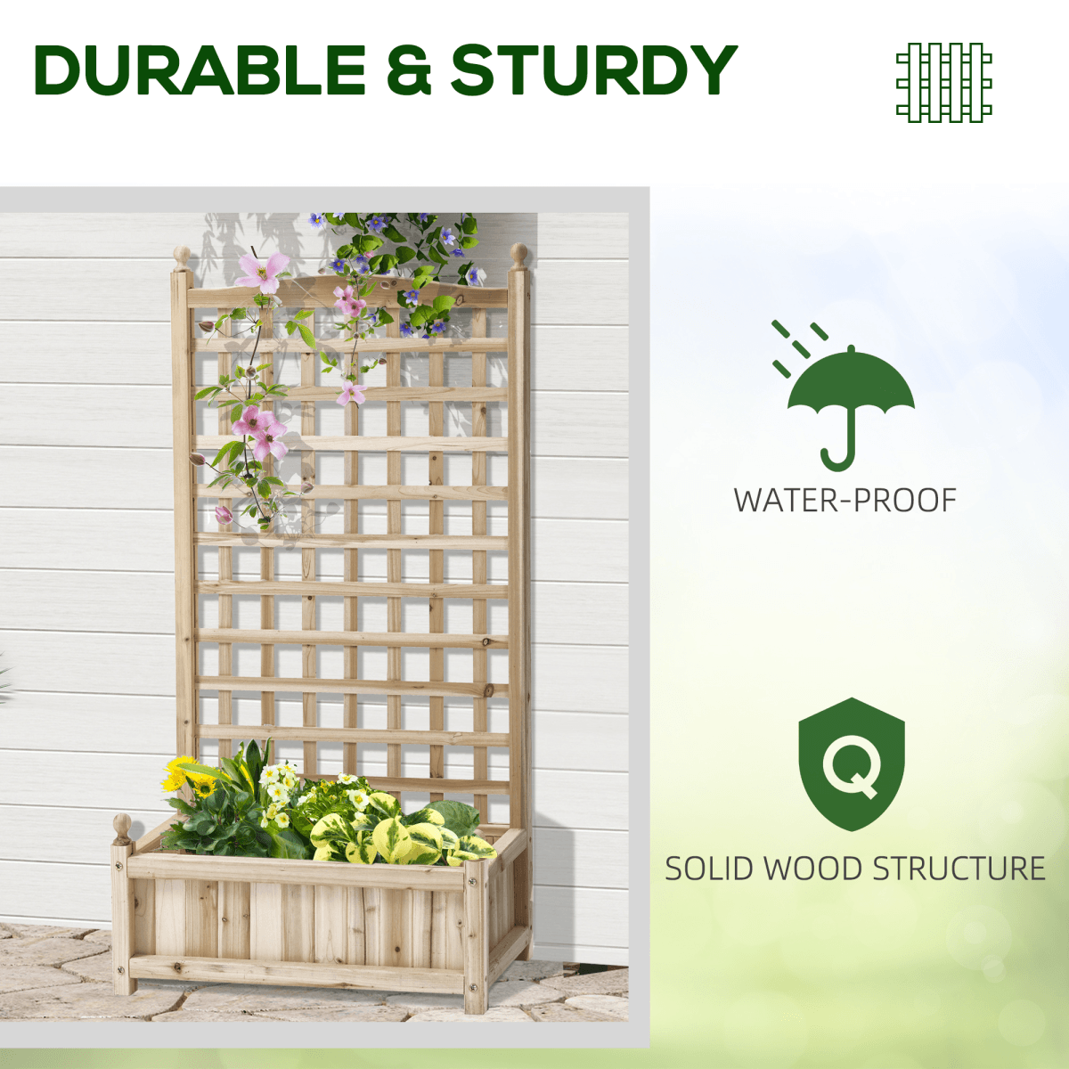 Outsunny Raised Garden Bed with Trellis Garden Planters Indoor Outdoor Natural