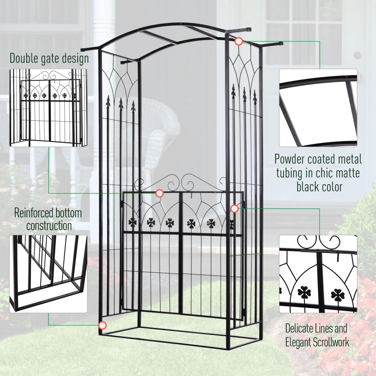 Outsunny Garden Entrance Arch Outdoor Patio Rose Trellis for Climbing Plants