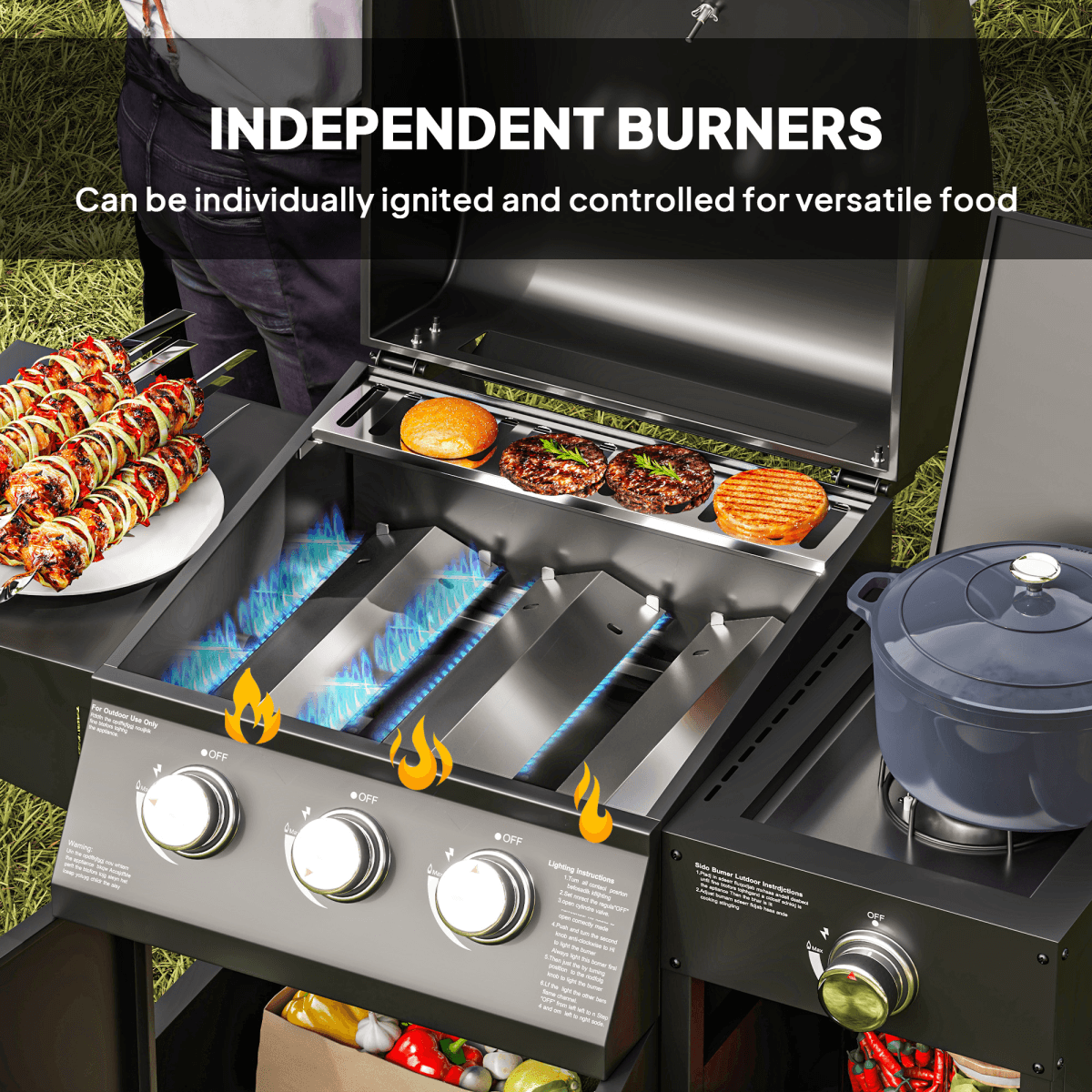 Outsunny 9.5 kW Gas Barbecue with 3+1 Burner, Storage Cabinet and Shelves
