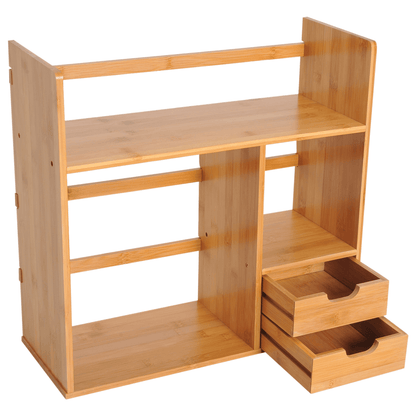 Bamboo Desk Organiser Desktop Bookshelf with 2 Drawers