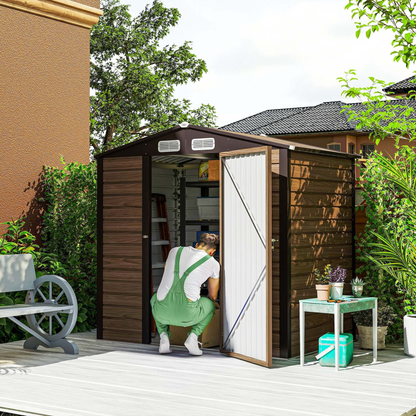Outsunny 6.2 x 4.3ft Garden Metal Shed with Vent for Garden, Patio, Oak