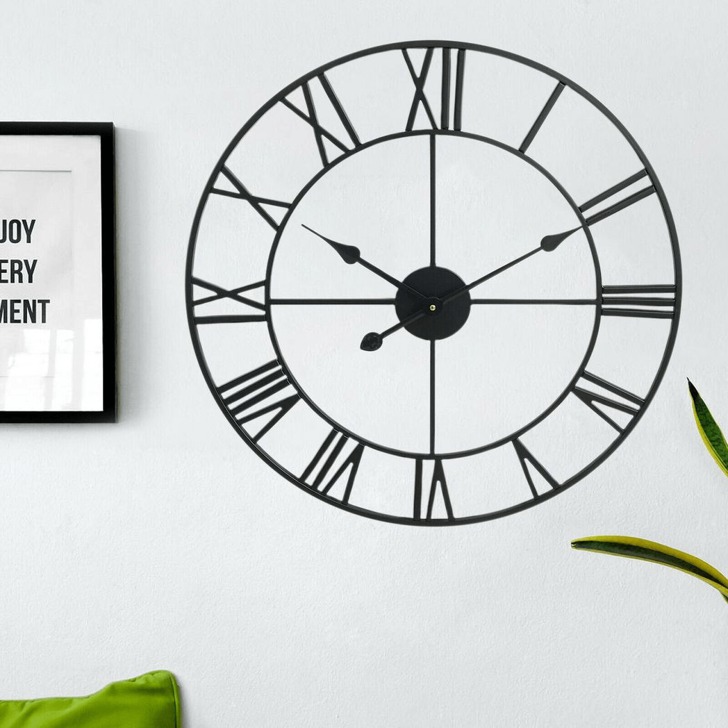 Large 40cm Roman Numeral Black Metal Clock