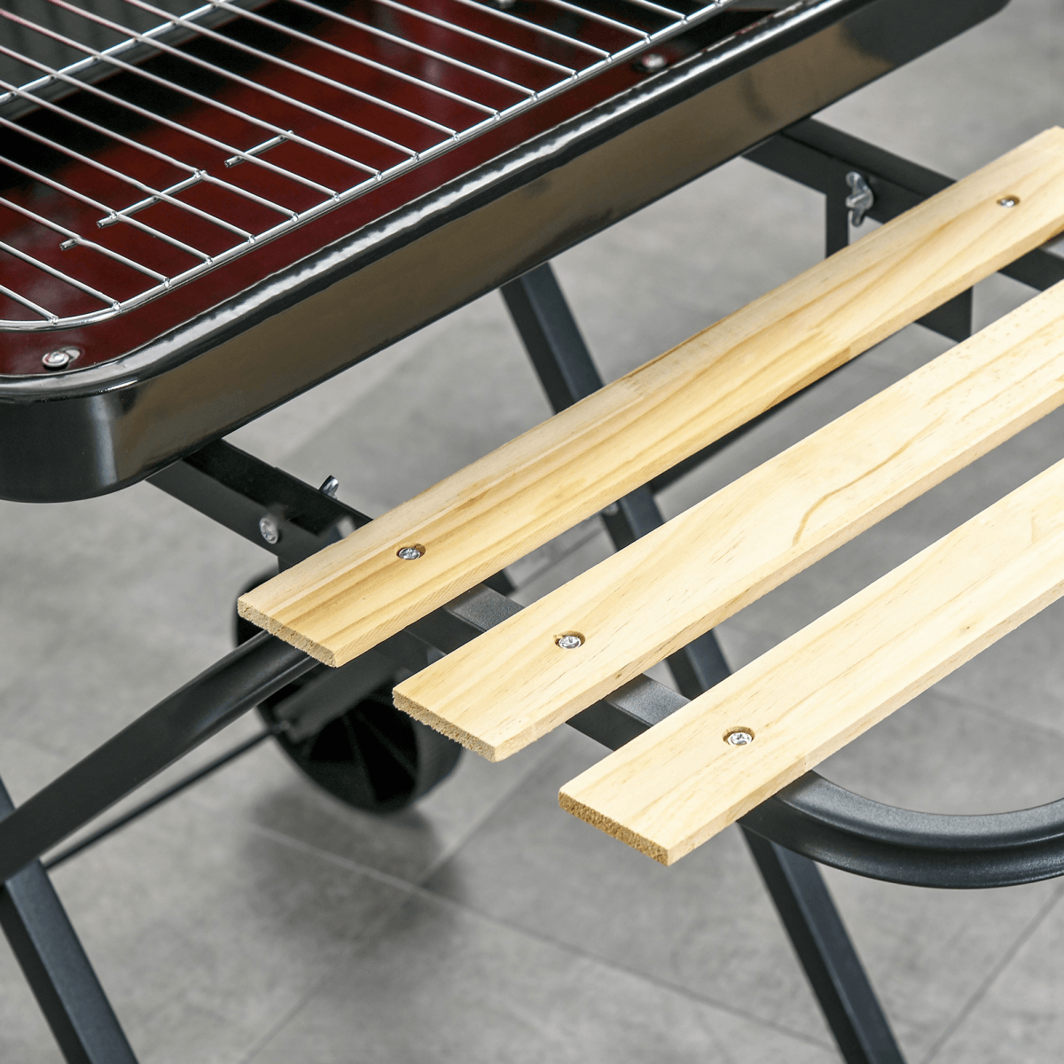 Foldable Charcoal Barbecue Grill W/ Wheels-Red & Black